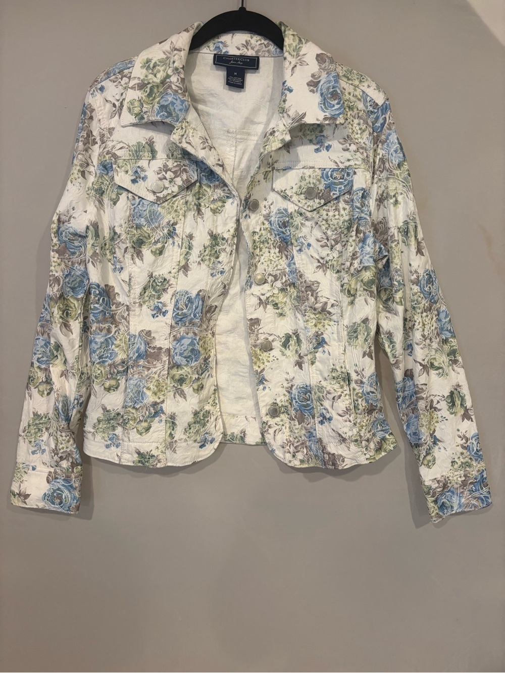 Charter ClubWhite Floral Button-Front Jacket - Blue & Green Floral